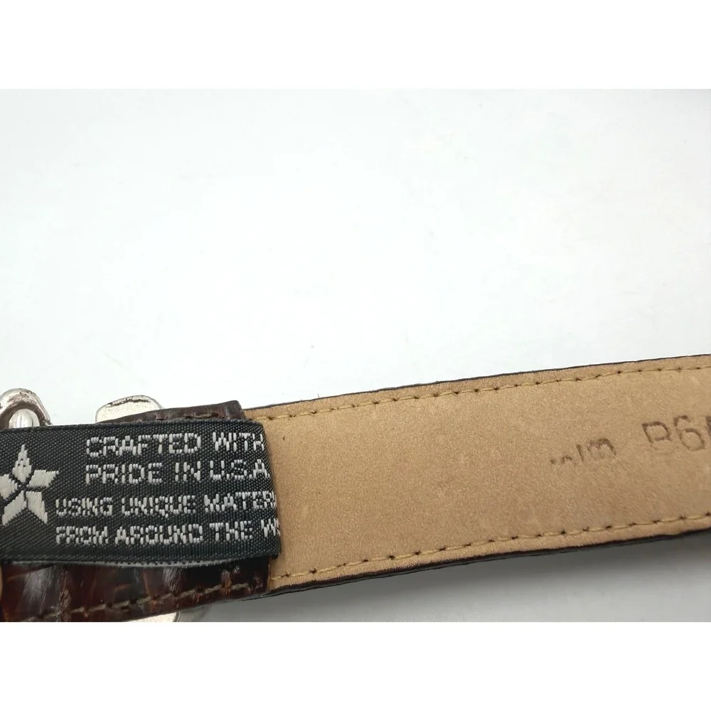Brighton Belt Womens Medium Brown Croc Embossed Leather Heart Buckle P6408